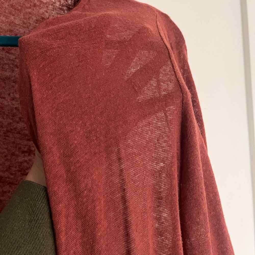 Ruffled Open-Front Cardigan in Rust - Picture 3 of 5